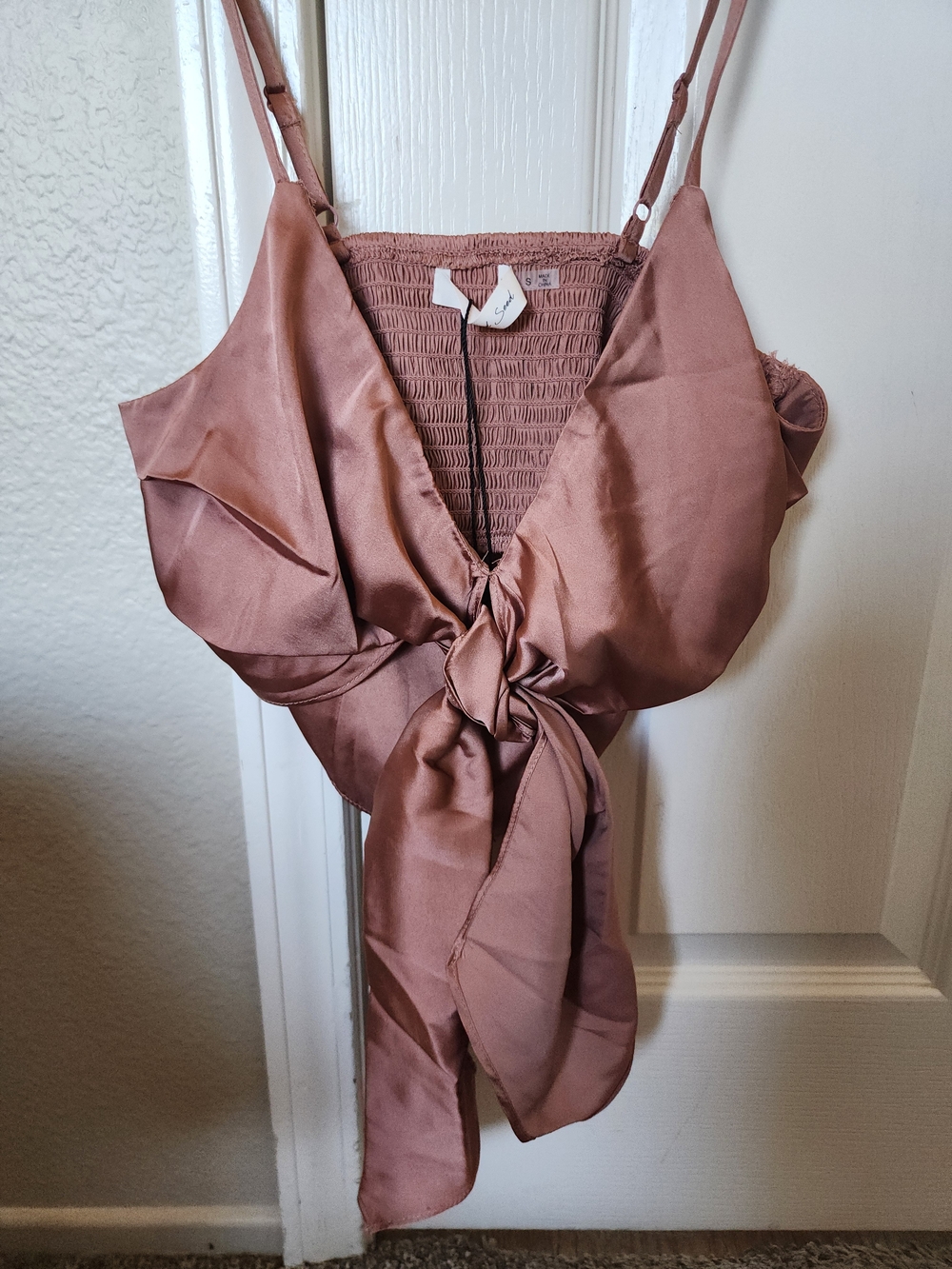 Mustard Seed Mauve Satin Tie Front Crop Top NWT Small